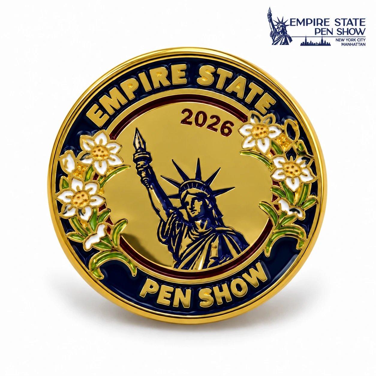 The 2026 Empire State Pen Show commemorative pin included in the bundle